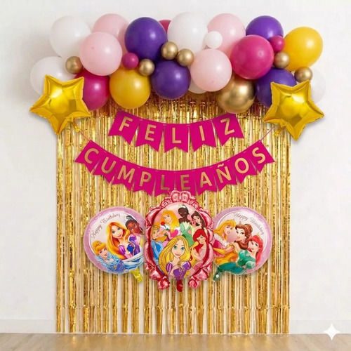 Kit Decoración Princesas Disney Cumpleaños Globos Fiesta — imagen 1