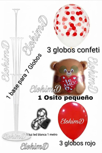 Decoración Globos Amor Y Amistad San Valentín Osito Base Luz Rojo Te Amo miniatura 2