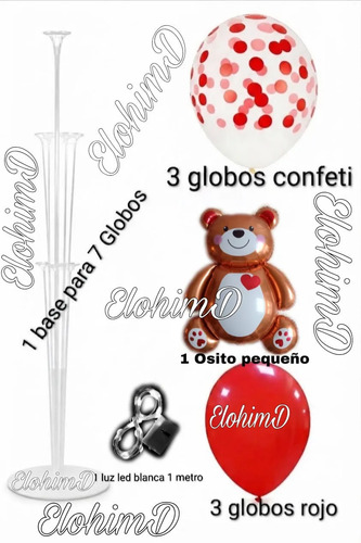 Decoración Globos Amor Y Amistad San Valentín Osito Base Luz Rojo Osito Tierno miniatura 2