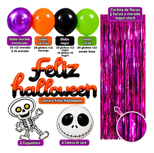 Kit Decoracion Feliz Halloween Globos Fiesta 114 Pzs miniatura 2