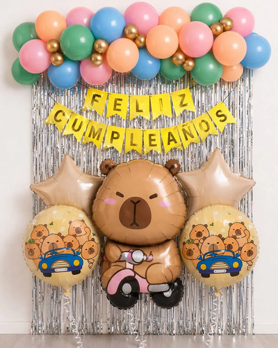Kit Decoracion Capibara En Moto Cumpleaños Globos Fiesta