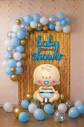 Kit Decoracion Baby Shower Globos Fiesta 60 Pzs Azul Niño — imagen 1