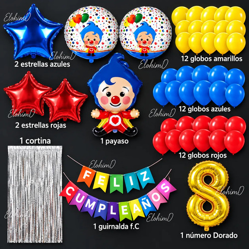 Kit Decoracion Payaso Plim Plim Globos Fiesta Cumpleaños miniatura 2