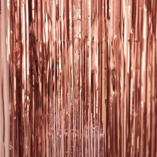 Cortina De Flecos Metalizada Lisa Fiesta Decoracion 1x2m Oro Rosa — imagen 1