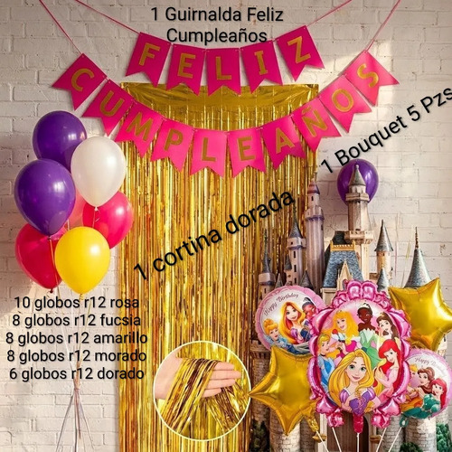 Kit Decoración Princesas Disney Cumpleaños Globos Fiesta miniatura 2