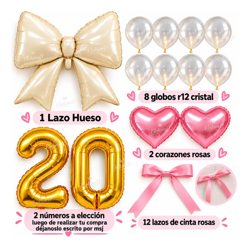 Kit Decoracion Feliz Cumpleaños Mujer Globos Fiesta Lazo Hueso miniatura 2
