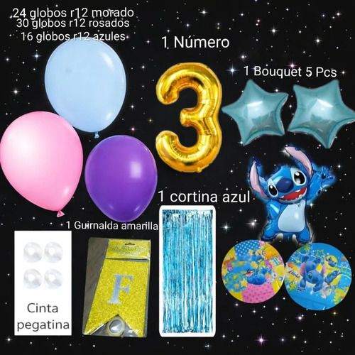 Kit Decoración Stitch Cumpleaños Fiesta Globos 79 Pzs miniatura 2