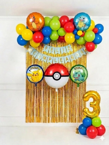 Kit Decoracion Pokémon Pokebolas Cumpleaños Globos Fiesta — imagen 1