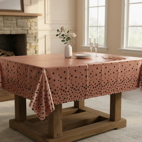 Mantel Fiesta Metalizado Rectangular 1.37m X 1.83m Estrellas Oro Rosa Y Rosa Estrellita miniatura 2