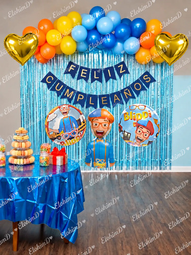 Kit Decoracion Blippi Cumpleaños Globos Fiesta + Mantel