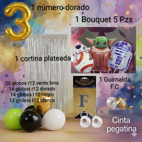 Kit Decoracion Cumpleaños Star Wars Baby Yoda Globos Fiesta — vista alternativa