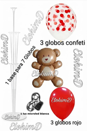 Decoración Globos Amor Y Amistad San Valentín Osito Base Luz Rojo Oso Feliz — vista alternativa