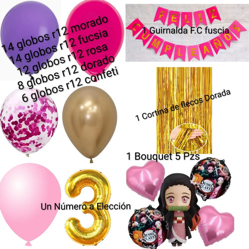 Kit Decoracion Nezuko Demon Slayer Cumpleaños Globos Fiesta miniatura 3