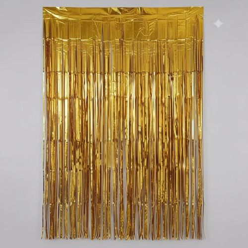 Cortina De Flecos Metalizada Lisa Fiesta Decoracion 1x2m Dorado miniatura 4