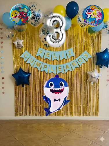 Kit Decoracion Baby Shark Tiburon Globos Fiesta Cumpleaños miniatura 12