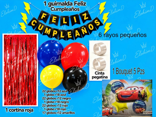 Kit Decoracion Cars Rayo Mcqueen Cumpleaños Globos 92 Pcs miniatura 2