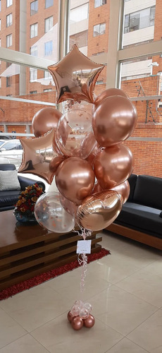 Decoracion Globos Sencilla Estrellas Y Corazón Confeti 14u Rosa