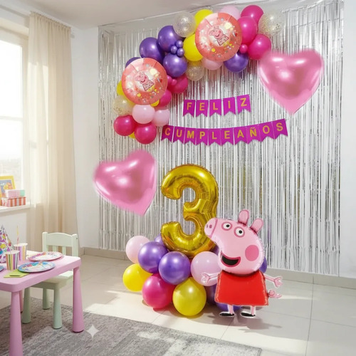 Kit Decoracion Cumpleaños Globos Fiesta Niña Peppa Pig 66 Pc — imagen 1