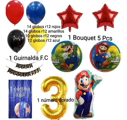 Kit Decoracion Mario Bros Cumpleaños Globos Fiesta miniatura 2
