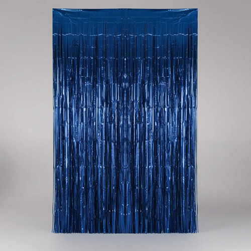 Cortina De Flecos Metalizada Lisa Fiesta Decoracion 1x2m Azul miniatura 3