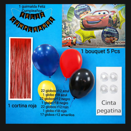 Kit Decoracion Cars Rayo Mcqueen Cumpleaños Globos 92 Pcs — vista alternativa