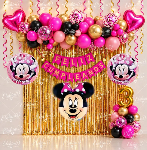 Kit Decoracion Minnie Mouse Cumpleaños Globos Fiesta 72 Pzs — imagen 1