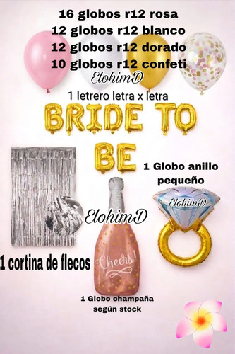Kit Decoración Globos Despedida Soltera Bride To Be 54 Pzs Dorado miniatura 2