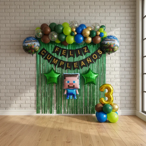 Kit Decoracion Minecraft Bloques Cumpleaños Globos Fiesta — imagen 1