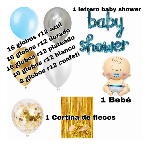 Kit Decoracion Baby Shower Globos Fiesta 60 Pzs Azul Niño miniatura 2