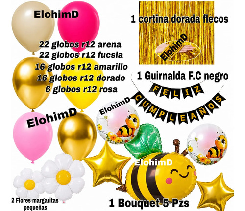 Kit Decoracion Cumpleaños Globos Fiesta Abejita Dulce Panal miniatura 2