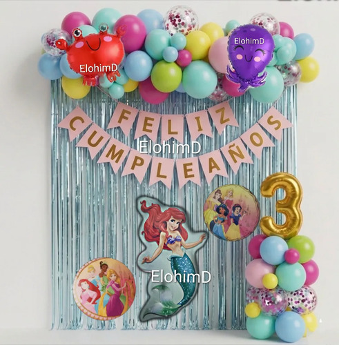 Kit Decoracion Ariel La Sirenita Cumpleaños Globo Fiesta Mar — imagen 1