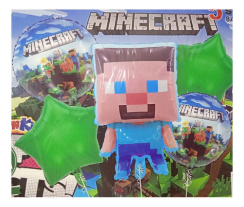 Kit Decoracion Minecraft  Bloques Cumpleaños Globos Fiesta miniatura 4