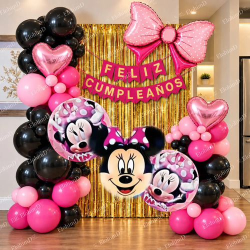 Kit Decoracion Globos Cumpleaños Minnie Mouse Rosa Lapsito — imagen 1