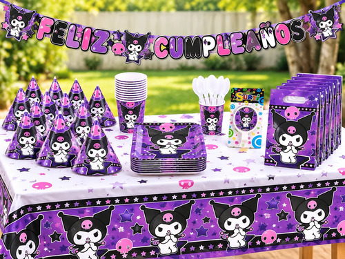Kit De Fiesta Kuromi Para Cumpleaños Temática Infantil miniatura 3