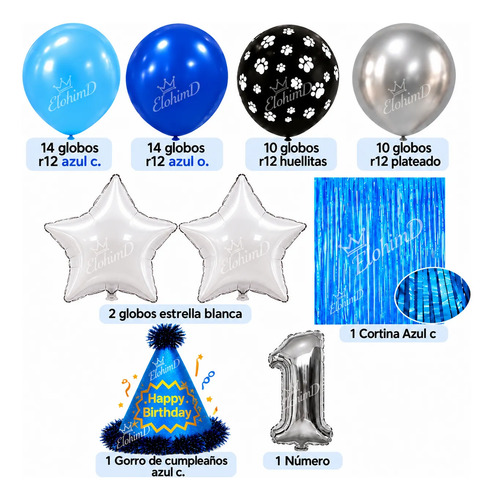 Kit Decoracion Huellitas De Amor Cumpleaños Perruno Fiesta Azul miniatura 2