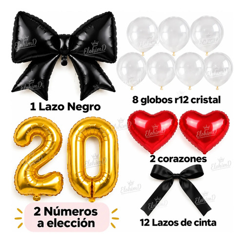 Kit Decoracion Feliz Cumpleaños Mujer Globos Fiesta Lazo Negro miniatura 2