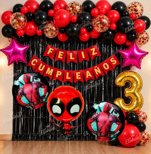 Kit Decoracion Globos Dead Pool Cumpleaños Fiesta 46 Pzs — imagen 1