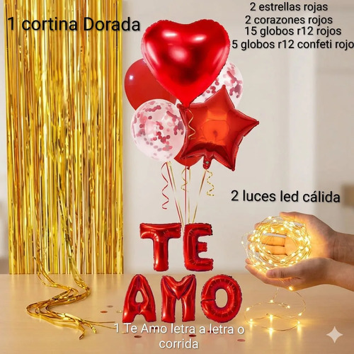 Kit Decoracion Romantica Globos Te Amo Aniversario Luz Led miniatura 2