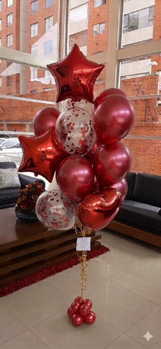 Decoracion Globos Sencilla Estrellas Y Corazón Confeti 14u Rojo