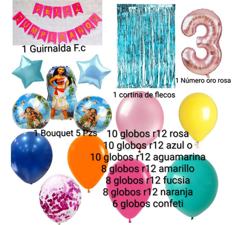 Kit Decoracion Moana Cumpleaños Globos Fiesta Infantil miniatura 3