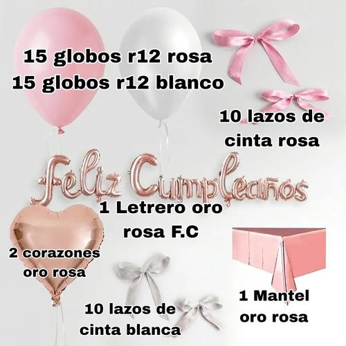 Kit Decoracion Feliz Cumpleaños Mujer Rosa Globos Fiesta Rosa — vista alternativa