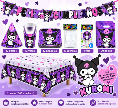 Kit De Fiesta Kuromi Para Cumpleaños Temática Infantil miniatura 2