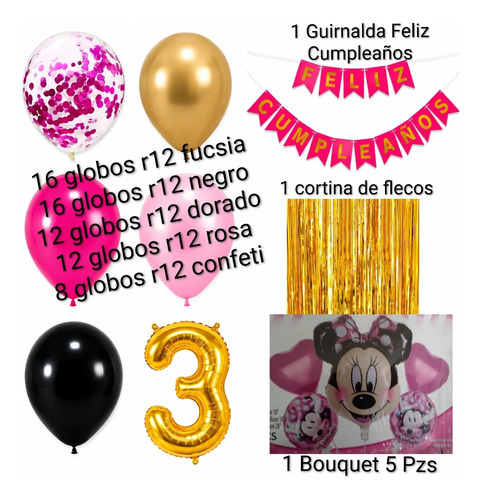 Kit Decoracion Minnie Mouse Cumpleaños Globos Fiesta 72 Pzs miniatura 2