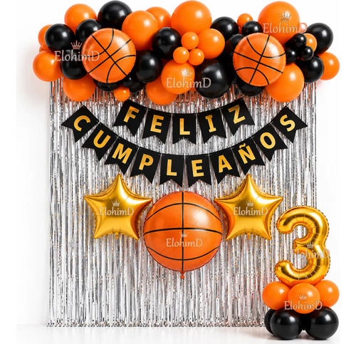 Kit Decoracion Cumpleaños Globos Baloncesto Basket 58 Pzs — imagen 1