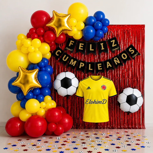 Kit Decoracion Cumpleaños Futbol Seleccion Colombia Globos