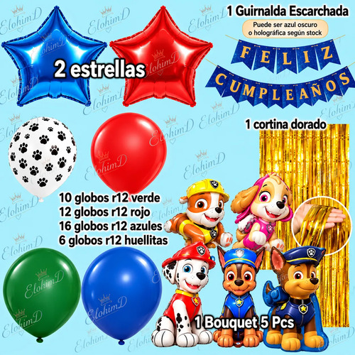 Kit Decoracion Cumpleaños Paw Patrol Patrulla Canina Globos miniatura 2
