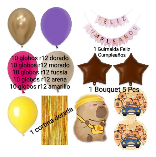 Kit Decoración Globos Cumpleaños Capibara Cute miniatura 2