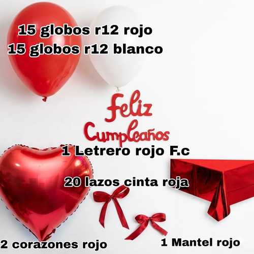 Kit Decoracion Feliz Cumpleaños Mujer Rosa Globos Fiesta Rojo — vista alternativa