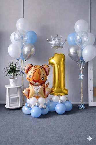 Kit Decoración Globos Animalitos Tiernos - Cumple (mes-años) Tigre