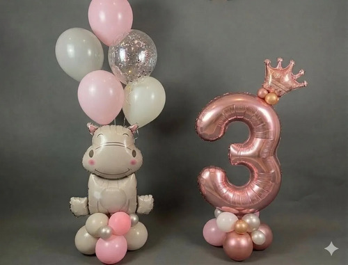 Kit Decoración Globos Animalitos Tiernos - Cumple (mes-años) Hipopotamo